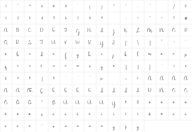 Jasmine Reminiscentse Regular  glyph index