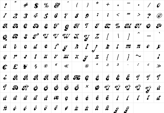 Magic Funk Regular  glyph index