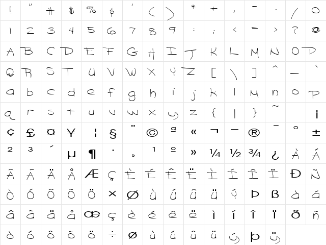 BlazingHeat9 Regular  glyph index