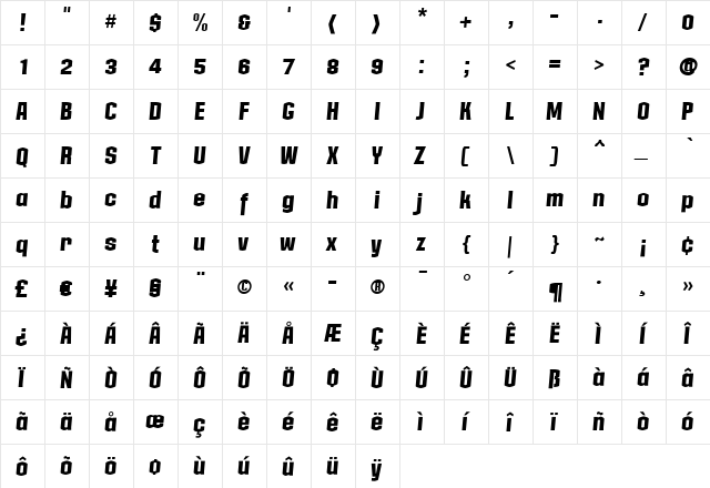 Collos Regular  glyph index