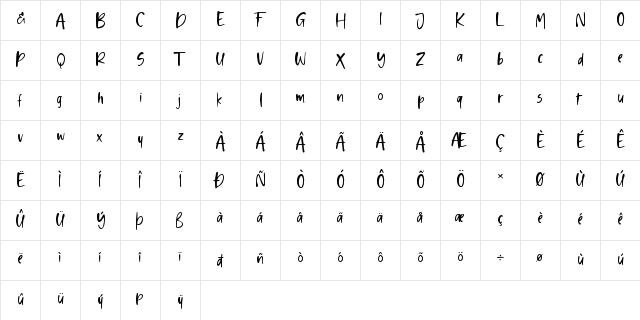 Shelma & Hugie Sans Regular  glyph index