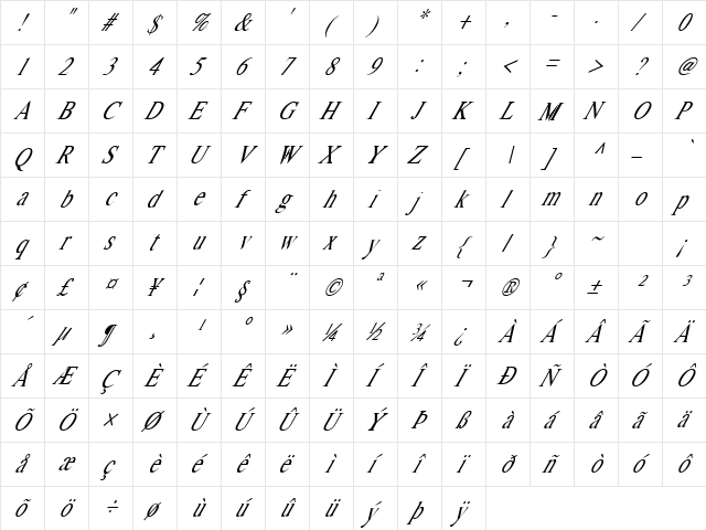 Far Out Regular  glyph index