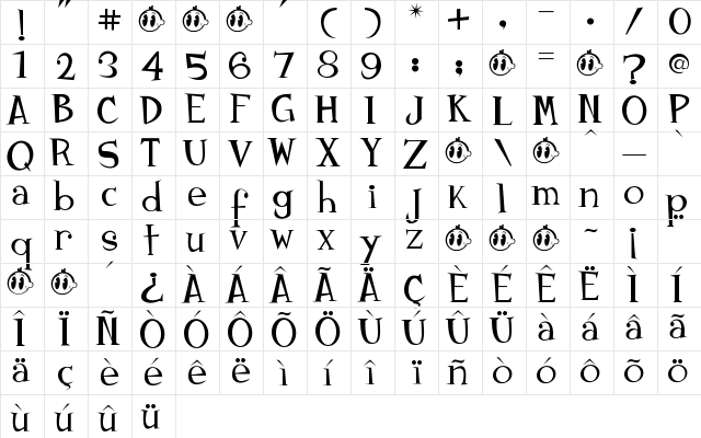 Johnyokonysm Regular  glyph index