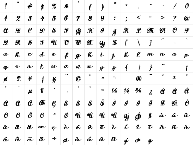 Frankchild Regular  glyph index