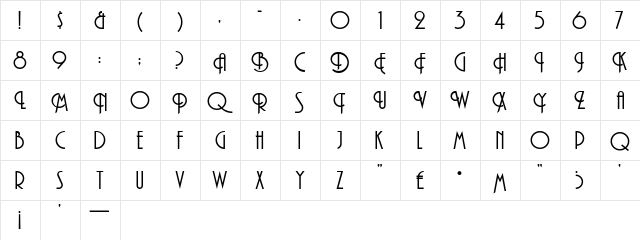 AndesitePlain Regular  glyph index