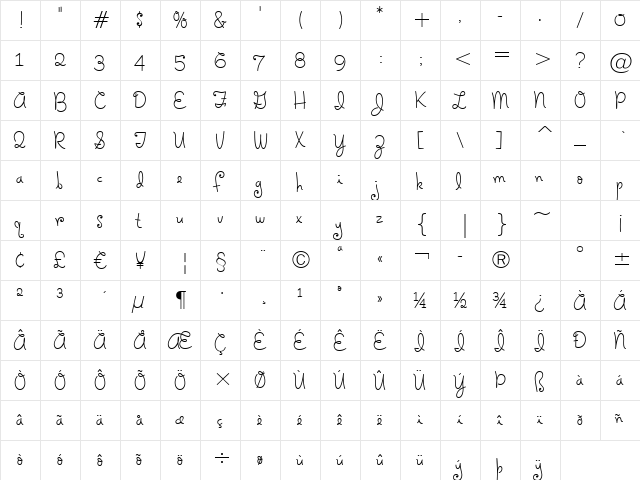 Holiday Springs BTN Lt Regular  glyph index