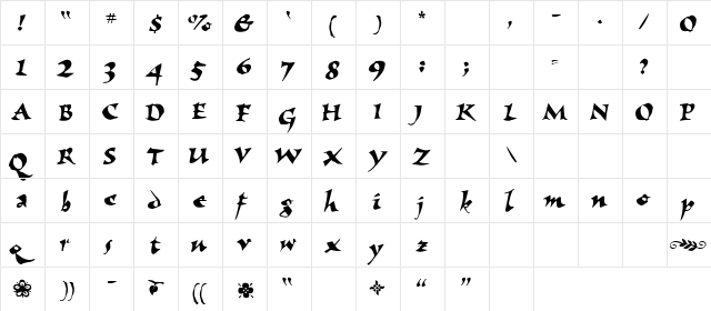 Elbjorg Regular  glyph index