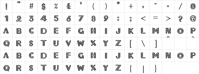 Zeebralines Regular  glyph index