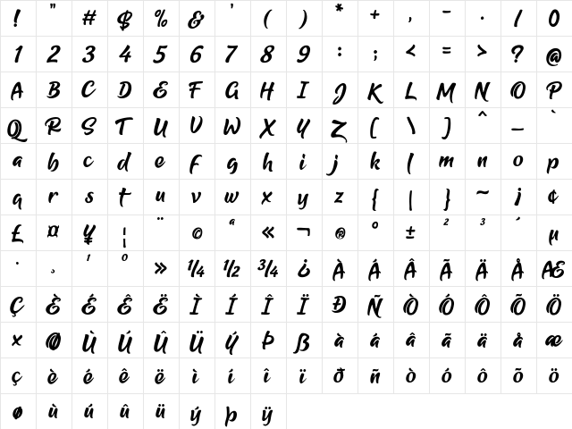 Youthome Regular  glyph index