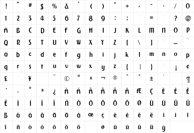 SaintLouisBold Roman  glyph index