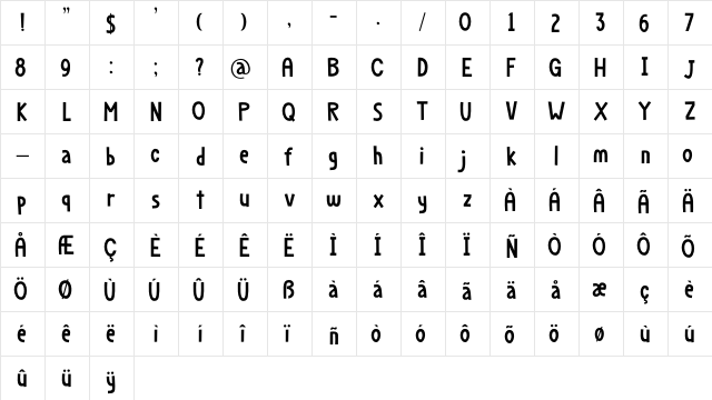 Dapplegrim DEMO Regular  glyph index