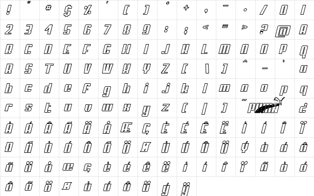 My Puma Oblique Outlined Regular  glyph index