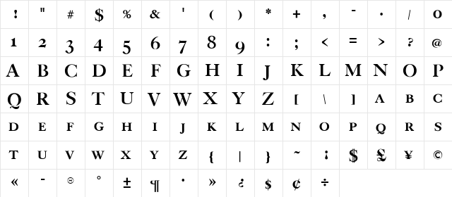TFCaslonDisplaySCOSF Bold  glyph index