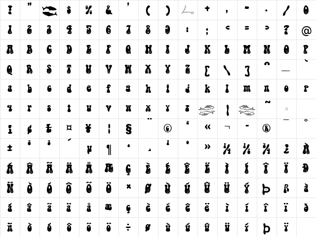 Pisces Becker Normal  glyph index