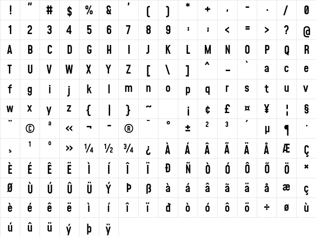 Mohave Medium  glyph index