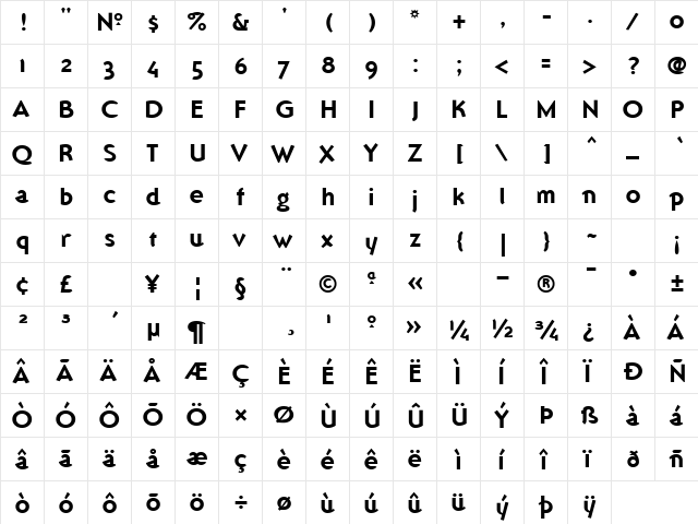 Ottomat Bold  glyph index