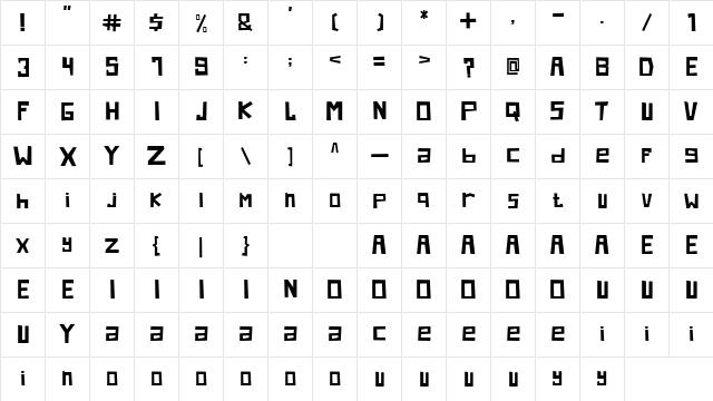 Krunch Regular  glyph index