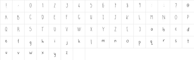 Handwrittening Regular  glyph index
