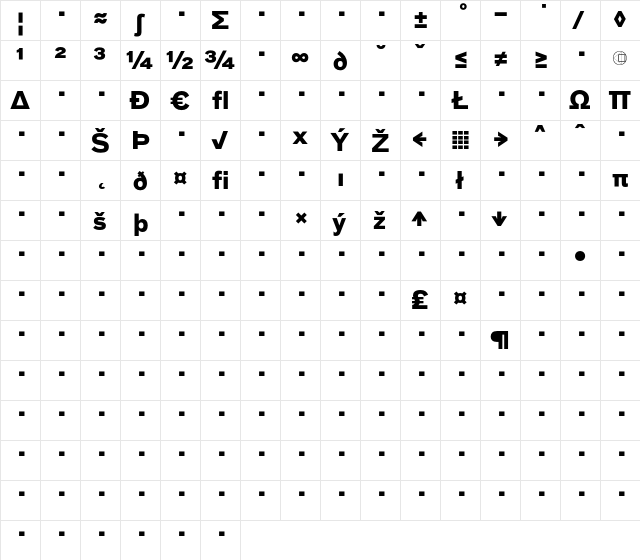BauLF-BoldExpert Regular  glyph index