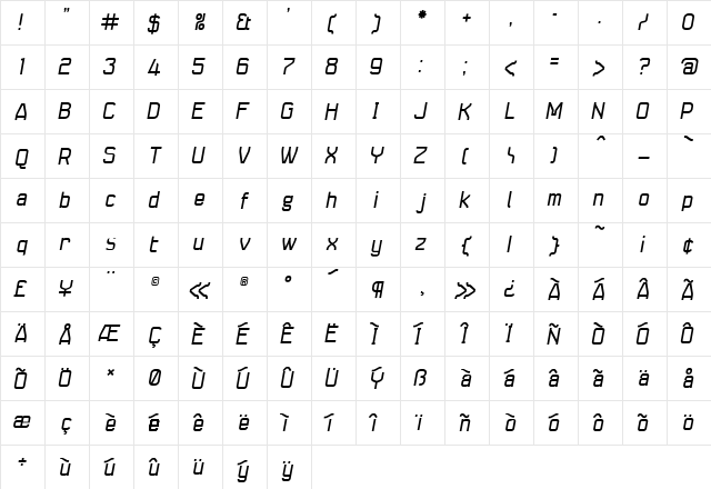 Seize Regular  glyph index