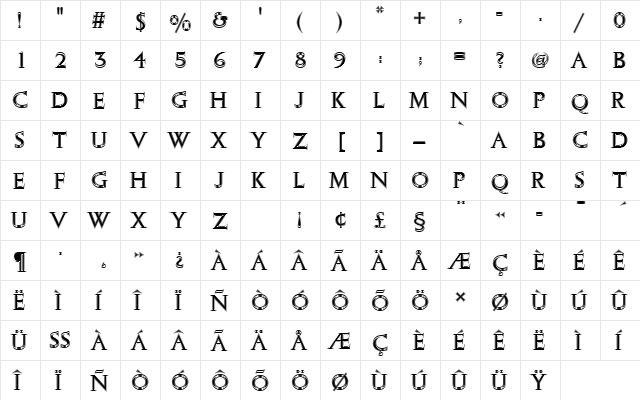 ColumnaSolDIn1 Regular  glyph index