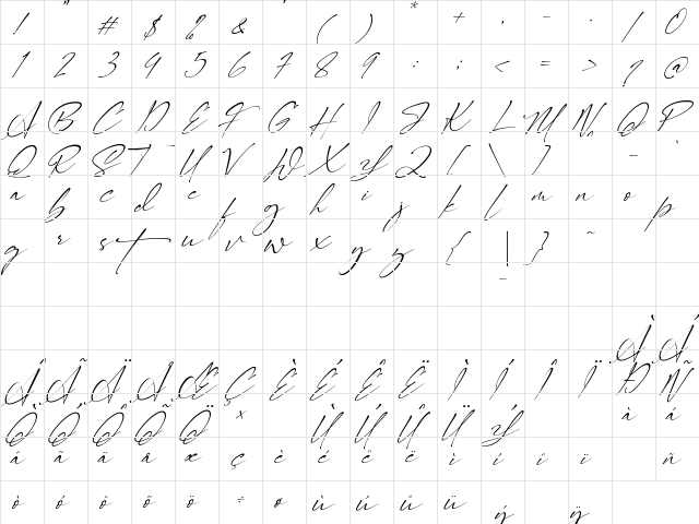 Signatie Regular  glyph index