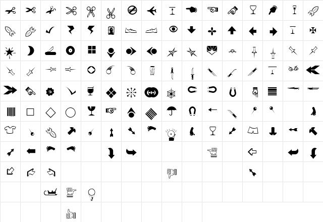 JournalDingbatsNineSSK Regular  glyph index