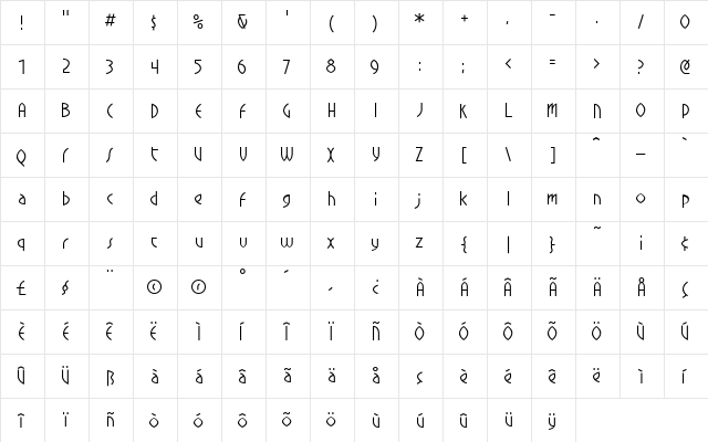 CrowBeakLight Regular  glyph index