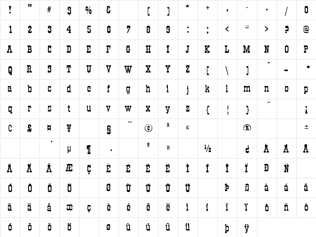All Night 6 Regular  glyph index