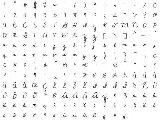 Cedarville Cursive Regular  glyph index