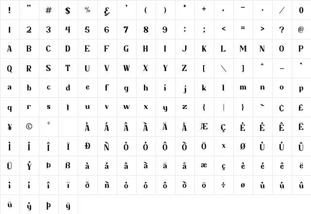 Ritalia Regular  glyph index