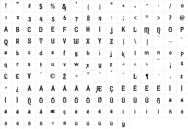 HogarthAntique Normal  glyph index