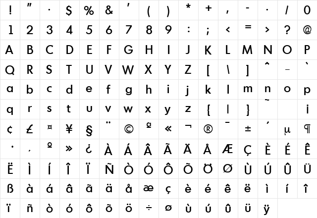 Montreal-Serial-Medium Regular  glyph index