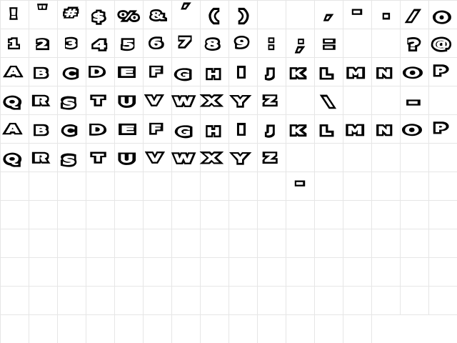 NewWGL4Font Regular  glyph index