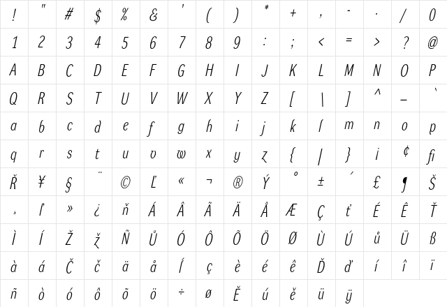 Dynamo LC Regular  glyph index