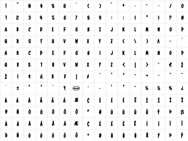 In-House Edition Bold Bold  glyph index