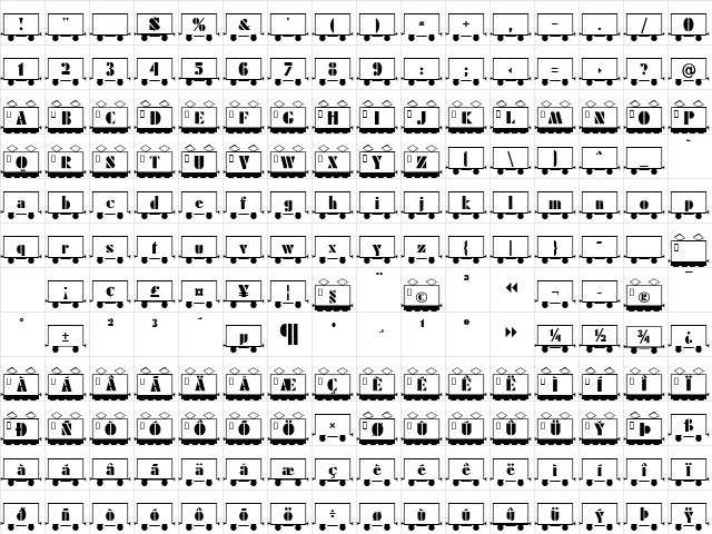 TrainWhite Becker Normal  glyph index