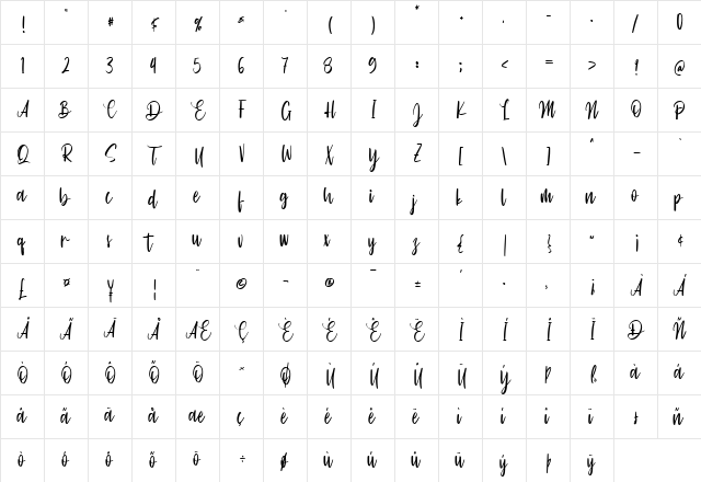 Cinthya Einzberg Regular  glyph index