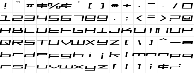 SF Square Head Extended Italic  glyph index