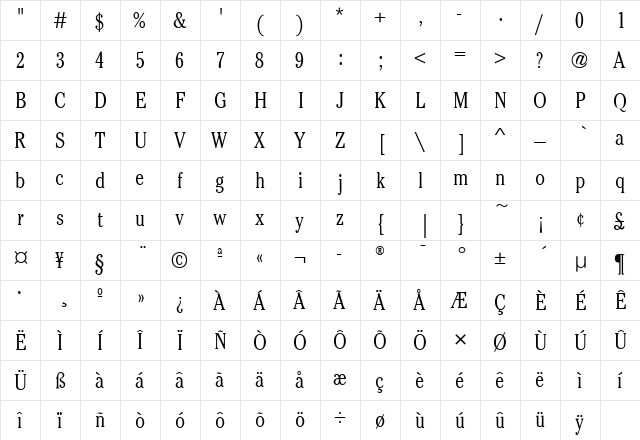 CheltenhamCdITC Light  glyph index