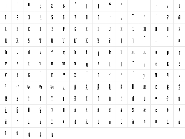 Oblong Regular  glyph index