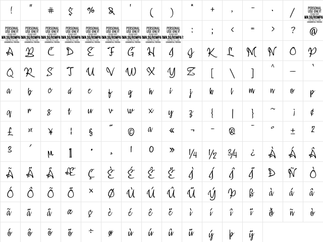 Kompar Thin PERSONAL USE ONLY Regular  glyph index