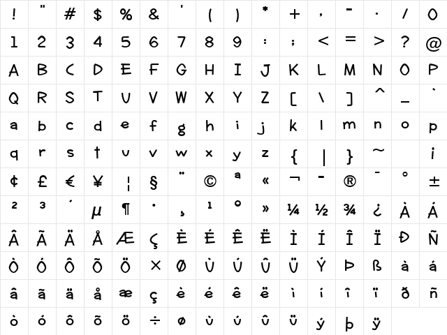 Clever Duke BTN Slick Bold  glyph index