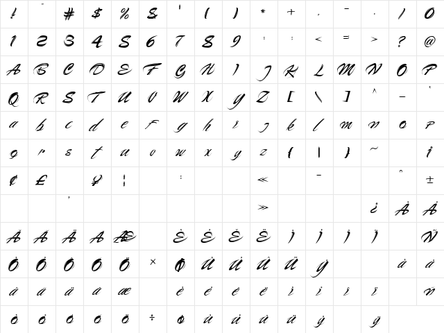 Ruckshack Regular  glyph index