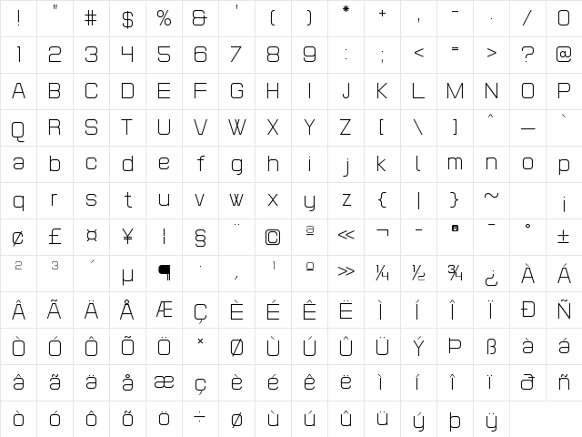 POE Headline Regular  glyph index
