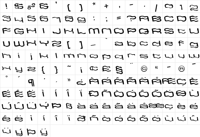 WaterFlag LT Regular  glyph index