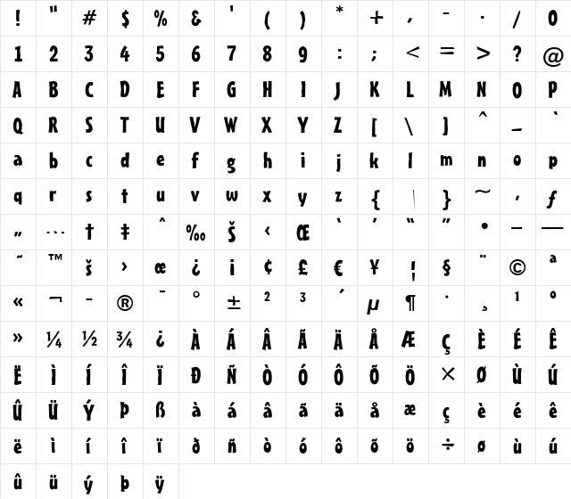a_FrudgerFsy Regular  glyph index