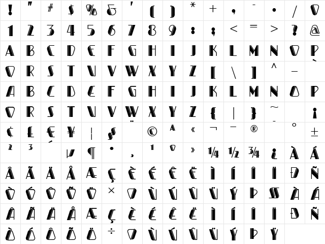 Duesenberg NF Regular  glyph index