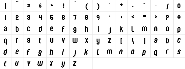 Bubbleboy Regular  glyph index