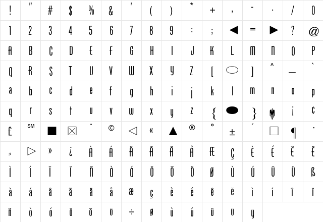 CgPhenixAmerican Regular  glyph index